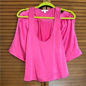 Lunya Washable Silk RacerBack Shorts Pajama Set Medium Caffeinated Pink Pockets